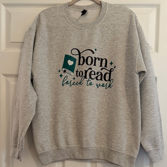 Gildan Tops - Born to Read Graphic Sweatshirt - Gray with Teal Print